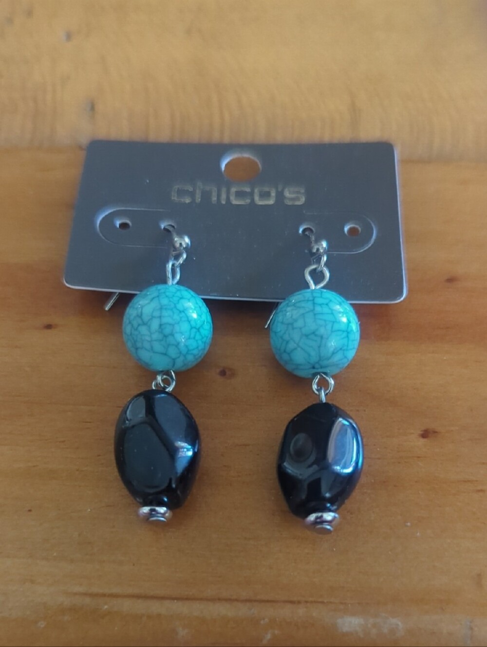 Chico's Turquoise Crackle and Black Bead Drop Earrings